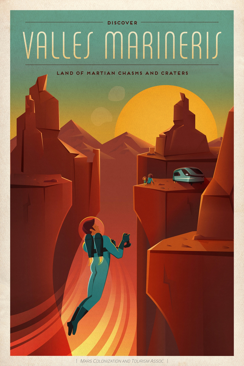 Illustration for article titled Estos carteles vintage de turismo en Marte son puro arte espacial
